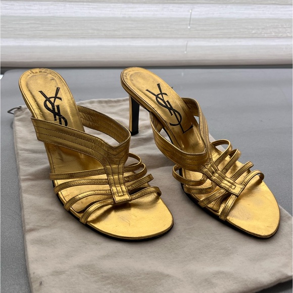 Yves Saint Laurent Metallic Gold Strappy Heels - Picture 1 of 2